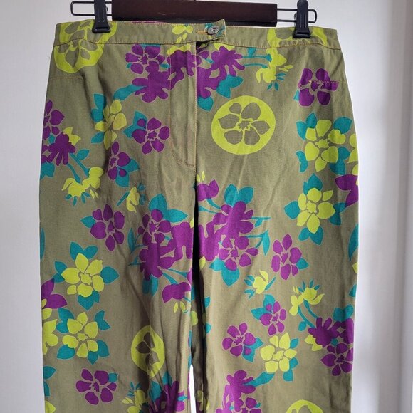 Green Paisley 70’s Style Wide Leg Green Flower Pants (Size: 42 Equal to a 10-12) - Picture 14 of 14